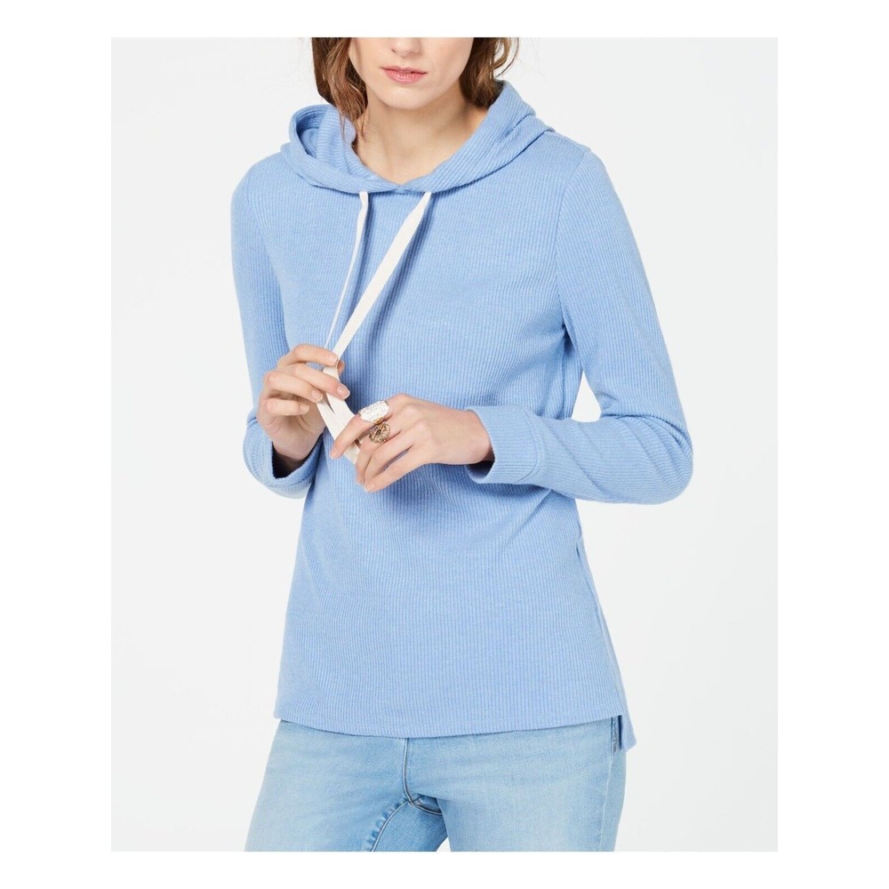 INC International Concepts Womens Knit Hooded Sweater Long Sleeve Yacht Blue M